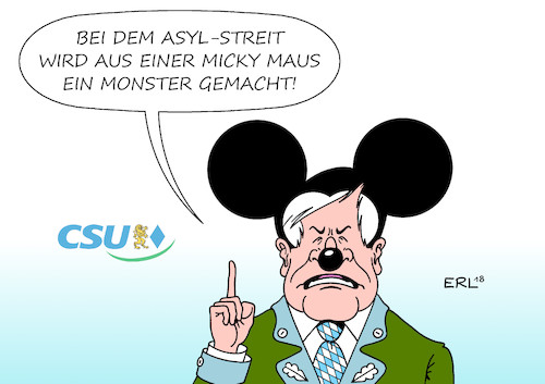 Cartoon: Micky Maus (medium) by Erl tagged politik,deutschland,streit,flüchtlingspolitik,asylmasterplan,asylrecht,asyl,abschiebungen,zurückweisung,flüchtlinge,grenze,innenminister,horst,seehofer,csu,bundeskanzlerin,angela,merkel,cdu,europa,eu,recht,gemeinsam,gipfel,interview,micky,maus,monster,karikatur,erl,politik,deutschland,streit,flüchtlingspolitik,asylmasterplan,asylrecht,asyl,abschiebungen,zurückweisung,flüchtlinge,grenze,innenminister,horst,seehofer,csu,bundeskanzlerin,angela,merkel,cdu,europa,eu,recht,gemeinsam,gipfel,interview,micky,maus,monster,karikatur,erl