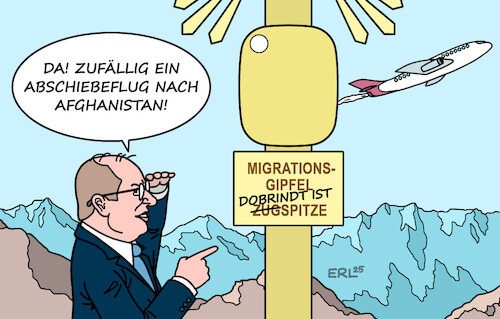 Cartoon: Migrationsgipfel (medium) by Erl tagged politik,migration,migrationsgipfel,zugspitze,innenminister,dobrindt,csu,abschiebeflug,afghanistan,karikatur,erl,politik,migration,migrationsgipfel,zugspitze,innenminister,dobrindt,csu,abschiebeflug,afghanistan,karikatur,erl