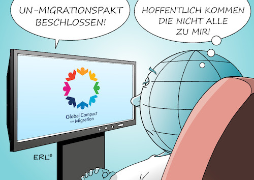 Cartoon: Migrationspakt (medium) by Erl tagged politik,un,migrationspakt,beschluss,164,staaten,regelung,migration,legal,illegal,rechtspopulisten,rechtspopulismus,angst,massenmigration,kontrollverlust,desinformation,ablehnung,erde,fernsehen,karikatur,erl,politik,un,migrationspakt,beschluss,164,staaten,regelung,migration,legal,illegal,rechtspopulisten,rechtspopulismus,angst,massenmigration,kontrollverlust,desinformation,ablehnung,erde,fernsehen,karikatur,erl