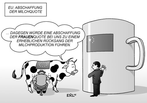 Cartoon: Milchquote (medium) by Erl tagged milchquote,milch,produktion,tier,tierhaltung,landwirtschaft,milchwirtschaft,quote,abschaffung,markt,nachfrage,asien,china,frauenquote,bauer,kuh,tasse