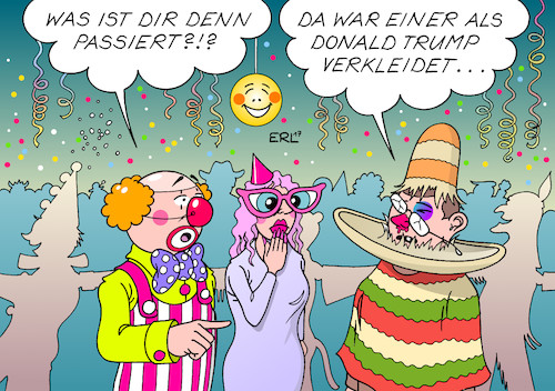 Cartoon: Missgeschick (medium) by Erl tagged karneval,fasnacht,fasching,verkleidung,clown,mexikaner,donald,trump,schläge,aggression,usa,präsident,mexiko,mauer,beleidigung,rassismus,nationalismus,rechtspopulismus,karikatur,erl,karneval,fasnacht,fasching,verkleidung,clown,mexikaner,donald,trump,schläge,aggression,usa,präsident,mexiko,mauer,beleidigung,rassismus,nationalismus,rechtspopulismus,karikatur,erl