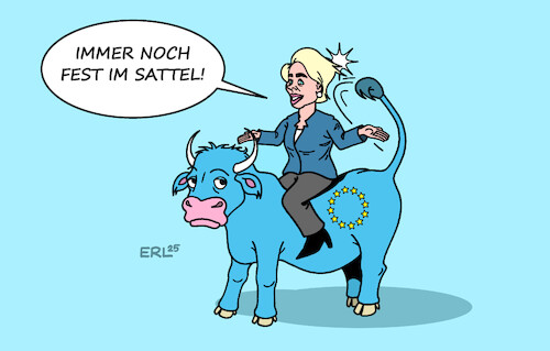 Cartoon: Misstrauensantrag (medium) by Erl tagged politik,eu,parlament,scheitern,misstrauensantrag,von,der,leyen,europa,stier,sattel,karikatur,erl,politik,eu,parlament,scheitern,misstrauensantrag,von,der,leyen,europa,stier,sattel,karikatur,erl
