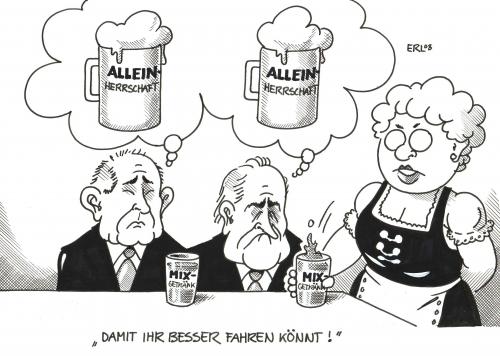 Cartoon: Mix (medium) by Erl tagged bayern,wahl,csu,alleinherrschaft,koalition,absolute,mehrheit,bier,maß,mixgetränk,alkoholfrei,fahren,autofahren,bedienung,wählerin,wähler,günther beckstein,csu,bayern,wahlen,wählen,disaster,wahldesaster,ministerpräsident,maß,bier,alkhol,unfall,verkehrsunfall,verlierer,erwin huber,günther,beckstein,erwin,huber,alleinherrschaft,koalition,absolute mehrheit,alkohol,alkoholfrei,autofahren,bedienung,wählerin,wähler,absolute,mehrheit