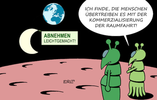 Cartoon: Mondlandung (medium) by Erl tagged politik,technik,wissenschaft,raumfahrt,im1,mondlandung,odysseus,privat,kommerziell,werbung,abnehmen,abnehmender,mond,außerirdische,weltall,erde,menschen,karikatur,erl,politik,technik,wissenschaft,raumfahrt,im1,mondlandung,odysseus,privat,kommerziell,werbung,abnehmen,abnehmender,mond,außerirdische,weltall,erde,menschen,karikatur,erl