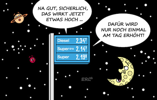 Cartoon: Mondpreise (medium) by Erl tagged politik,irankrieg,anstieg,ölpreis,spritpreis,diesel,benzin,super,spritpreispaket,erhöhung,einmal,täglich,jahreshoch,mondpreise,mond,sterne,mars,saturn,all,weltall,karikatur,erl,politik,irankrieg,anstieg,ölpreis,spritpreis,diesel,benzin,super,spritpreispaket,erhöhung,einmal,täglich,jahreshoch,mondpreise,mond,sterne,mars,saturn,all,weltall,karikatur,erl