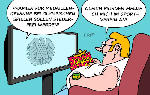 Cartoon: Motivation (medium) by Erl tagged politik,bundestag,steuererleichterungen,prämien,medaillen,olympische,spiele,motivation,sport,karikatur,erl,politik,bundestag,steuererleichterungen,prämien,medaillen,olympische,spiele,motivation,sport,karikatur,erl