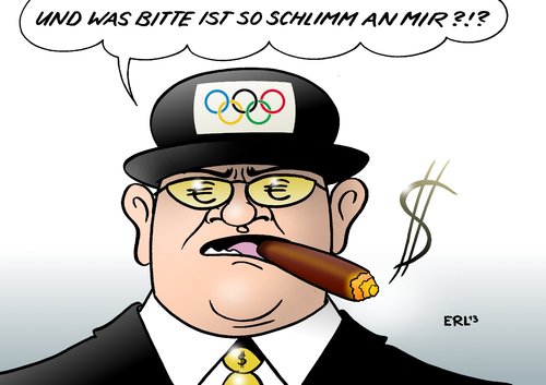 Cartoon: München lehnt Olympia ab (medium) by Erl tagged winterspiele,spiele,olympische,olympia,münchen,2022,abstimmung,bürger,ablehnung,kommerz,geld,geldgier,geschäft,euro,dollar,umwelt,umweltschutz,umweltzerstörung,ioc,zigarre,sport,olympia