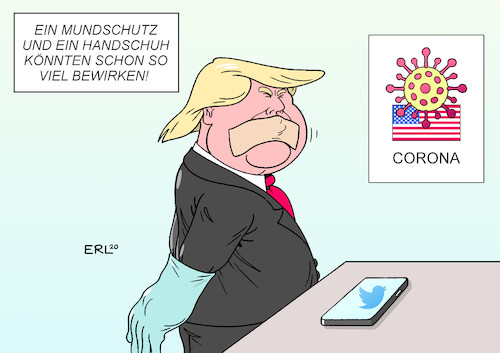 Cartoon: Mundschutz (medium) by Erl tagged politik,corona,krise,virus,coronakrise,coronavirus,pandemie,covid19,usa,präsident,donald,trump,krisenmanagement,miserabel,abhilfe,mundschutz,handschuh,fessel,twitter,verbot,karikatur,erl,politik,corona,krise,virus,coronakrise,coronavirus,pandemie,covid19,usa,präsident,donald,trump,krisenmanagement,miserabel,abhilfe,mundschutz,handschuh,fessel,twitter,verbot,karikatur,erl