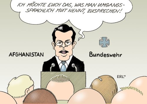 Cartoon: Mut (medium) by Erl tagged guttenberg,bundeswehr,afghanistan,krieg,mut,umgangssprachlich,soldaten,guttenberg,afghanistan,bundeswehr,krieg,mut,umgangssprachlich,soldaten