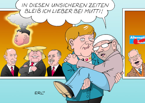 Cartoon: Mutti (medium) by Erl tagged bundestagswahl,2017,wahl,bundestag,bundeskanzlerin,angela,merkel,cdu,mutti,stabilität,sicherheit,erde,welt,zeit,unsicherheit,usa,präsident,donald,trump,russland,wladimir,putin,türkei,erdogan,rechtspopulismus,nationalismus,afd,gauland,einzug,reichtsag,rechtsextremismus,deutschland,deutscher,michel,karikatur,erl,bundestagswahl,2017,wahl,bundestag,bundeskanzlerin,angela,merkel,cdu,mutti,stabilität,sicherheit,erde,welt,zeit,unsicherheit,usa,präsident,donald,trump,russland,wladimir,putin,türkei,erdogan,rechtspopulismus,nationalismus,afd,gauland,einzug,reichtsag,rechtsextremismus,deutschland,deutscher,michel,karikatur,erl