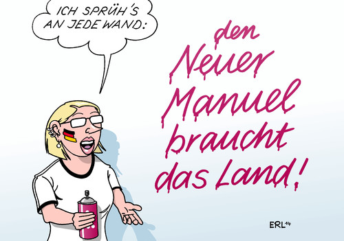 Cartoon: Neue Männer (medium) by Erl tagged fußball,weltmeisterschaft,wm,achtelfinale,deutschland,algerien,sieg,knapp,torart,torhüter,manuel,neuer,matchwinner,libero,feldspieler,lied,ina,deter,neue,männer,braucht,das,land,wand,sprühen,spraydose,fußball,weltmeisterschaft,wm,achtelfinale,deutschland,algerien,sieg,knapp,torart,torhüter,manuel,neuer,matchwinner,libero,feldspieler,lied,ina,deter,neue,männer,braucht,das,land,wand,sprühen,spraydose