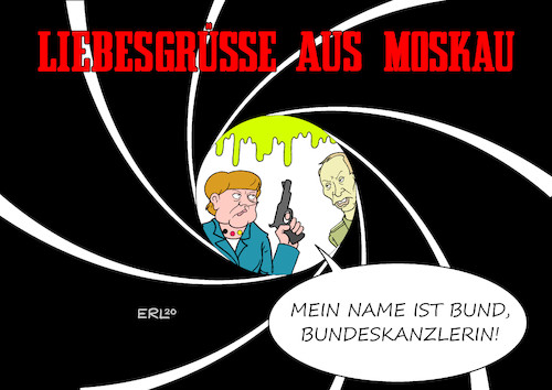 Cartoon: Neuer Bond und alter Bösewicht (medium) by Erl tagged politik,russland,präsident,wladimir,putin,kreml,kritiker,gegner,ermordung,vergiftung,alexej,nawalny,behandlung,charite,berlin,diagnose,kampfstoff,nervengift,geheimdienst,agenten,thriller,james,bond,bundeskanzlerin,angela,merkel,film,kino,karikatur,erl,politik,russland,präsident,wladimir,putin,kreml,kritiker,gegner,ermordung,vergiftung,alexej,nawalny,behandlung,charite,berlin,diagnose,kampfstoff,nervengift,geheimdienst,agenten,thriller,james,bond,bundeskanzlerin,angela,merkel,film,kino,karikatur,erl