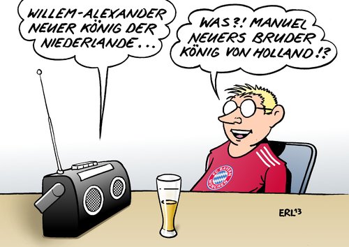 Cartoon: Neuer König (medium) by Erl tagged niederlande,könig,willem,alexander,bayern,münchen,fußball,torhüter,torwart,manuel,neuer,bruder,niederlande,könig,willem,alexander,bayern,münchen,fußball,torhüter,torwart,manuel,neuer,bruder