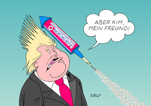 Cartoon: Neujahrsgrüße aus Nordkorea (medium) by Erl tagged politik,nordkorea,diktator,kim,jong,un,ankündigung,atomwaffe,aufkündigung,vereinbarung,usa,präsident,donald,trump,stop,atomwaffentest,silvester,neujahr,rakete,freund,feind,feuerwerk,karikatur,erl,politik,nordkorea,diktator,kim,jong,un,ankündigung,atomwaffe,aufkündigung,vereinbarung,usa,präsident,donald,trump,stop,atomwaffentest,silvester,neujahr,rakete,freund,feind,feuerwerk,karikatur,erl