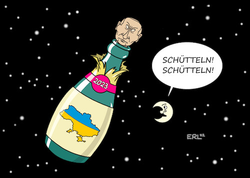 Cartoon: Neujahrswünsche (medium) by Erl tagged politik,sivester,jahreswechsel,2022,2023,neujahr,neujahrswünsche,ende,krieg,wladimir,putin,russland,befreiung,ukraine,sekt,krimsekt,korken,karikatur,erl,politik,sivester,jahreswechsel,2022,2023,neujahr,neujahrswünsche,ende,krieg,wladimir,putin,russland,befreiung,ukraine,sekt,krimsekt,korken,karikatur,erl