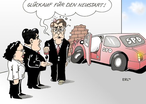 Cartoon: Neustart (medium) by Erl tagged spd,müntefering,gabriel,nahles,neuanfang,wahlniederlage,debakel,spd,franz müntefering,sigmar gabriel,neuanfang,wahlniederlage,debakel,franz,müntefering,sigmar,gabriel