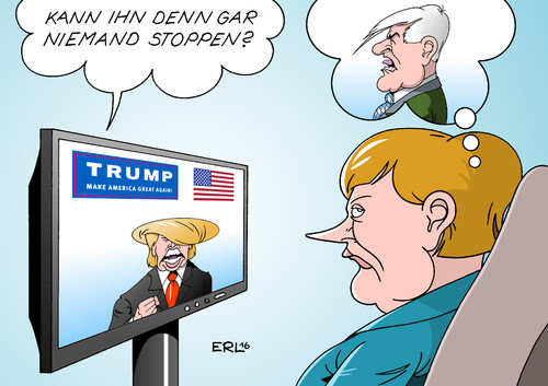 Cartoon: Nicht zu stoppen (medium) by Erl tagged vorwahlen,usa,new,hampshire,sieger,republikaner,donald,trump,rede,worte,radikal,beleidigung,stop,bundeskanzlerin,angela,merkel,gedanken,horst,seehofer,angriff,flüchtlinge,flüchtlingspolitik,unrechtsstaat,ddr,karikatur,erl,vorwahlen,usa,new,hampshire,sieger,republikaner,donald,trump,rede,worte,radikal,beleidigung,stop,bundeskanzlerin,angela,merkel,gedanken,horst,seehofer,angriff,flüchtlinge,flüchtlingspolitik,unrechtsstaat,ddr,karikatur,erl