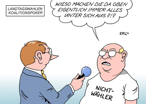 Cartoon: Nichtwähler (medium) by Erl tagged brandenburg,thüringen,landtagswahl,demokratie,wahl,nichtwähler,koalition,koalitionsbildung,spannung,poker,die,da,oben,posten,nichtwähler