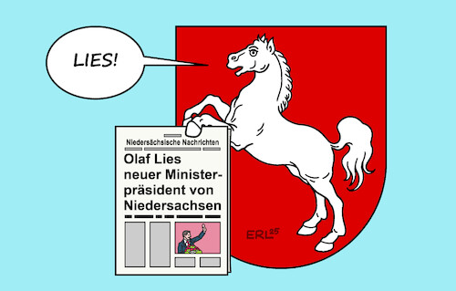 Cartoon: Niedersächsische Nachrichten (medium) by Erl tagged politik,niedersachsen,stephan,weil,rückzug,ministerpräsident,nachfolger,olaf,lies,spd,wappen,pferd,zeitung,karikatur,erl,politik,niedersachsen,stephan,weil,rückzug,ministerpräsident,nachfolger,olaf,lies,spd,wappen,pferd,zeitung,karikatur,erl