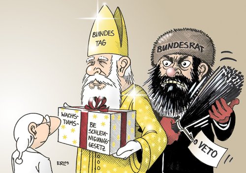 Cartoon: Nikolaus (medium) by Erl tagged wachstumsbeschleunigungsgesetz,bundestag,bundesrat,veto,nikolaus,knecht,ruprecht,grampus,wachstumsbeschleunigungsgesetz,wachstum,beschleunigung,gesetz,bundesrat,bundestag,veto,nikolaus,knecht ruprecht,grampus,knecht,ruprecht