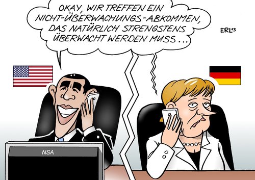 Cartoon: No-Spy-Abkommen (medium) by Erl tagged usa,nsa,geheimdienst,überwachung,ausspähaffäre,daten,freunde,abhören,internet,telefon,smartphone,präsident,barack,obama,bundeskanzlerin,angela,merkel,no,spy,abkommen,deutschland,bnd,usa,nsa,geheimdienst,überwachung,ausspähaffäre,daten,freunde,abhören,internet,telefon,smartphone,präsident,barack,obama,bundeskanzlerin,angela,merkel,no,spy,abkommen,deutschland,bnd