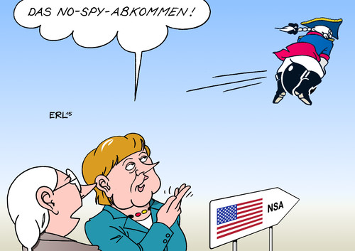 Cartoon: No-Spy-Abkommen (medium) by Erl tagged no,spy,abkommen,deutschland,usa,wahlversprechen,cdu,csu,schutz,spionage,geheimdienst,nsa,abhören,ausspähen,bürger,michel,bundeskanzlerin,angela,merkel,baron,münchhausen,ritt,kanonenkugel,lügenbaron,lüge,karikatur,erl,no,spy,abkommen,deutschland,usa,wahlversprechen,cdu,csu,schutz,spionage,geheimdienst,nsa,abhören,ausspähen,bürger,michel,bundeskanzlerin,angela,merkel,baron,münchhausen,ritt,kanonenkugel,lügenbaron,lüge