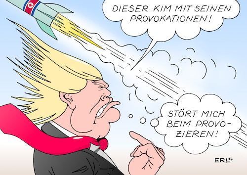 Cartoon: Nordkorea Trump (medium) by Erl tagged nordkorea,diktator,kim,jong,un,atommacht,atomraketen,test,interkontinentalrakete,rakete,bedrohung,usa,präsident,donald,trump,rechtspopulismus,provokation,welt,karikatur,erl,nordkorea,diktator,kim,jong,un,atommacht,atomraketen,test,interkontinentalrakete,rakete,bedrohung,usa,präsident,donald,trump,rechtspopulismus,provokation,welt,karikatur,erl