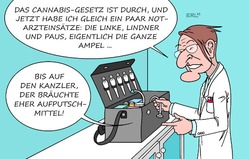 Cartoon: Notarzt (medium) by Erl tagged politik,regierung,ampel,freigabe,cannabis,cannabisgesetz,gesundheitsminister,karl,lauterbach,arzt,notarzt,einsatz,streit,christian,lindner,fdp,wachstumschancengesetz,blockade,familienministerin,lisa,paus,grüne,kindergrundsicherung,bundeskanzler,olaf,scholz,zögern,zaudern,aufputschmittel,die,linke,zerfall,spaltung,sahra,wagenknecht,aufgabe,amt,dietmar,bartsch,karikatur,erl,politik,regierung,ampel,freigabe,cannabis,cannabisgesetz,gesundheitsminister,karl,lauterbach,arzt,notarzt,einsatz,streit,christian,lindner,fdp,wachstumschancengesetz,blockade,familienministerin,lisa,paus,grüne,kindergrundsicherung,bundeskanzler,olaf,scholz,zögern,zaudern,aufputschmittel,die,linke,zerfall,spaltung,sahra,wagenknecht,aufgabe,amt,dietmar,bartsch,karikatur,erl