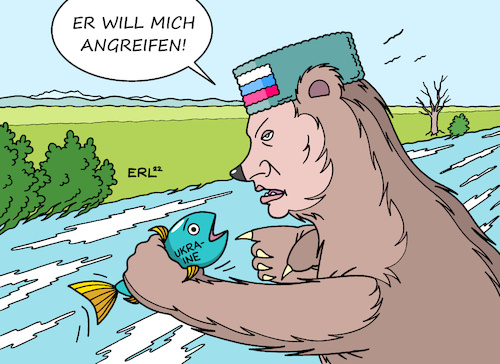 Cartoon: Notwehr (medium) by Erl tagged politik,konflikt,russland,ukraine,westen,usa,eu,nato,präsident,putin,anerkennung,separatisten,gebiete,donezk,luhansk,einmarsch,notwehr,angriff,bär,fisch,fressen,fluss,karikatur,erl,politik,konflikt,russland,ukraine,westen,usa,eu,nato,präsident,putin,anerkennung,separatisten,gebiete,donezk,luhansk,einmarsch,notwehr,angriff,bär,fisch,fressen,fluss,karikatur,erl