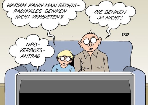 Cartoon: NPD-Verbot (medium) by Erl tagged karlsruhe,bundesverfassungsgericht,denken,rechtsradikal,rechtsextrem,rechtsradikalismus,rechtsextremismus,bundesrat,antrag,verbot,partei,npd,npd,partei,verbot,antrag,bundesrat,rechtsextremismus,rechtsradikalismus,rechtsextrem,rechtsradikal,denken,bundesverfassungsgericht,karlsruhe