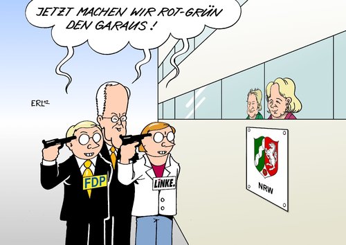 Cartoon: NRW (medium) by Erl tagged nrw,nordrhein,westfalen,regierung,minderheitsregierung,rot,grün,spd,grüne,haushalt,landtag,ablehnung,oppsition,cdu,fdp,linke,neuwahlen,ministerpräsidentin,hannelore,kraft,ministerin,schule,sylvia,löhrmann,nrw,nordrhein westfalen,regierung,minderheitsregierung,haushalt,landtag,ablehnung,oppsition,cdu,fdp,linke,rot,grün,spd,grüne,nordrhein,westfalen