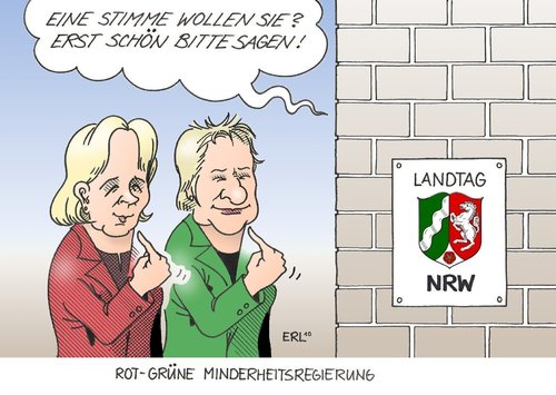 Cartoon: NRW (medium) by Erl tagged nrw,hannelore,kraft,ministerpräsidentin,spd,grüne,minderheitsregierung,landtag,stimme,mehrheit,nrw,hannelore kraft,ministerpräsidentin,spd,grüne,minderheitsregierung,landtag,stimme,mehrheit,wahl,wahlen,hannelore,kraft