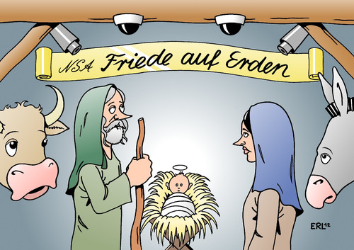 Cartoon: NSA (medium) by Erl tagged nsa,usa,geheimdienst,überwachung,abhörskandal,stall,bethlehem,krippe,jesus,maria,josef,ochse,esel,karikatur,erl,nsa,usa,geheimdienst,überwachung,abhörskandal,stall,bethlehem,krippe,jesus,maria,josef,ochse,esel