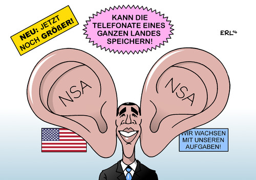 Cartoon: NSA (medium) by Erl tagged nsa,geheimdienst,usa,überwachung,telefon,speichern,land,staat,internet,smartphone,präsident,obama,ohren,groß,neu,wachstum,nsa,geheimdienst,usa,überwachung,telefon,speichern,land,staat,internet,smartphone,präsident,obama,ohren,groß,neu,wachstum