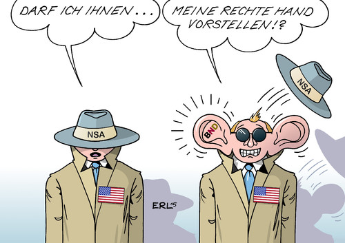 Cartoon: NSA BND (medium) by Erl tagged bnd,bundesnachrichtendienst,deutschland,spionage,abhören,unternehmen,politiker,dienst,handlanger,nsa,usa,rechte,hand,geheimdienst,daten,datenschutz,karikatur,erl,bnd,bundesnachrichtendienst,deutschland,spionage,abhören,unternehmen,politiker,dienst,handlanger,nsa,usa,rechte,hand,geheimdienst,daten,datenschutz