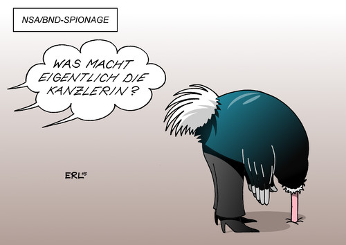 Cartoon: NSA BND Merkel (medium) by Erl tagged bnd,bundesnachrichtendienst,deutschland,spionage,abhören,unternehmen,politiker,dienst,handlanger,nsa,usa,geheimdienst,daten,datenschutz,kanzleramt,bundeskanzleramt,bundeskanzlerin,angela,merkel,kopf,sand,vogel,strauß,karikatur,erl,bnd,bundesnachrichtendienst,deutschland,spionage,abhören,unternehmen,politiker,dienst,handlanger,nsa,usa,geheimdienst,daten,datenschutz,kanzleramt,bundeskanzleramt,bundeskanzlerin,angela,merkel,kopf,sand,vogel,strauß