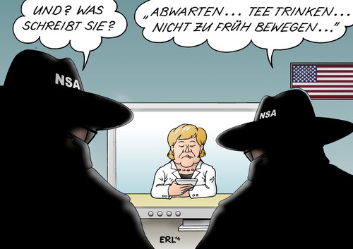 Cartoon: NSA Merkel (medium) by Erl tagged zögern,trinken,tee,abwarten,stil,regierung,politik,merkel,angela,bundeskanzlerin,smartphone,telefon,internet,skandal,abhören,überwachung,spionage,nsa,geheimdienst,usa,usa,geheimdienst,nsa,spionage,überwachung,abhören,skandal,internet,telefon,smartphone,bundeskanzlerin,angela,merkel,politik,regierung,stil,abwarten,tee,trinken,zögern