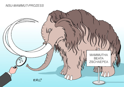 Cartoon: NSU-Mammut-Prozess (medium) by Erl tagged nsu,nationalsozialistischer,untergrund,terrorismus,rechtsterrorismus,rechtsextremismus,mord,mordserie,rassismus,ausländerfeindlichkeit,fremdenfeindlichkeit,uwe,mundlos,böhnhardt,beate,zschäpe,angeklagte,schweigen,mammutprozess,mammut,prozess,gericht,plädoyer,staatsanwaltschaft,karikatur,erl,nsu,nationalsozialistischer,untergrund,terrorismus,rechtsterrorismus,rechtsextremismus,mord,mordserie,rassismus,ausländerfeindlichkeit,fremdenfeindlichkeit,uwe,mundlos,böhnhardt,beate,zschäpe,angeklagte,schweigen,mammutprozess,mammut,prozess,gericht,plädoyer,staatsanwaltschaft,karikatur,erl