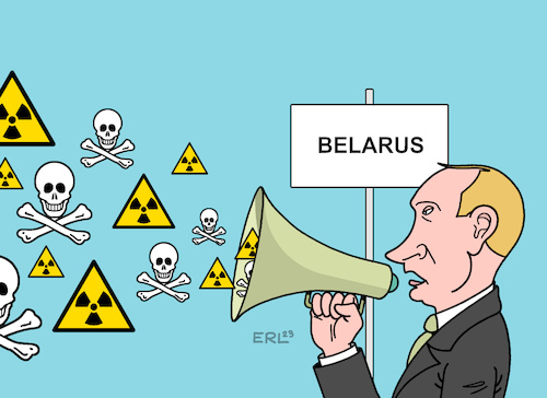 Cartoon: Nuklearwaffen in Belarus (medium) by Erl tagged politik,krieg,angriff,überfall,russland,ukraine,wladimir,putin,ankündigung,stationierung,taktische,atomwaffen,belarus,nukleare,drohung,megafon,karikatur,erl,politik,krieg,angriff,überfall,russland,ukraine,wladimir,putin,ankündigung,stationierung,taktische,atomwaffen,belarus,nukleare,drohung,megafon,karikatur,erl
