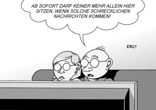 Cartoon: Nur noch zu zweit (medium) by Erl tagged flugzeugabsturz,flugzeugunglück,flug,barcelona,düsseldorf,unglück,trauer,opfer,tod,leid,angehörige,fragen,frage,warum,sinn,sinnlosigkeit,ursache,flugschreiber,stimmenrecorder,blackbox,flugzeug,copilot,selbstmord,suizid,cockpit,allein,pilot,ausgesperrt,zwei,personen,regel,einführung,nachrichten,schrecklich