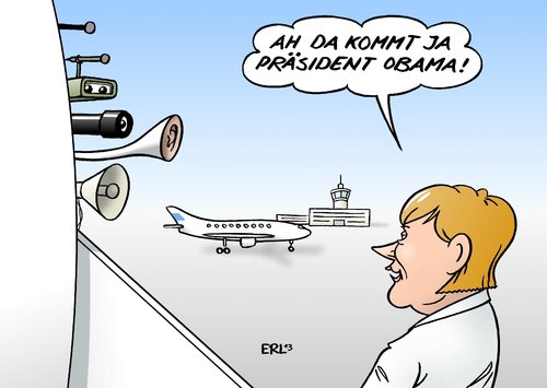 Cartoon: Obama (medium) by Erl tagged usa,präsident,barack,obama,besuch,deutschland,konflikt,internet,überwachung,prism,big,brother,bundeskanzlerin,angela,merkel,usa,präsident,barack,obama,besuch,deutschland,konflikt,internet,überwachung,prism,big,brother,bundeskanzlerin,angela,merkel