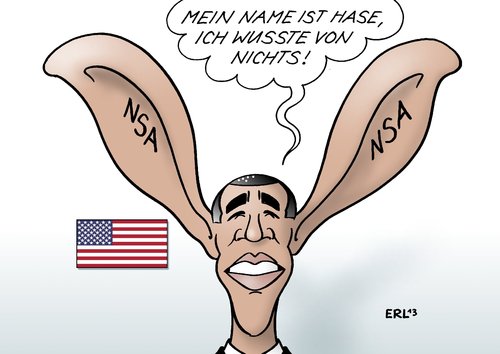 Cartoon: Obama (medium) by Erl tagged usa,geheimdienst,nsa,spionage,überwachung,abhören,skandal,internet,telefon,smartphone,bundeskanzlerin,angela,merkel,politik,regierung,aussenpolitik,präsident,barack,obama,wissen,information,ahnungslosigkeit,name,hase,ohr,ohren,usa,geheimdienst,nsa,spionage,überwachung,abhören,skandal,internet,telefon,smartphone,bundeskanzlerin,angela,merkel,politik,regierung,aussenpolitik,präsident,barack,obama,wissen,information,ahnungslosigkeit,name,hase,ohr,ohren