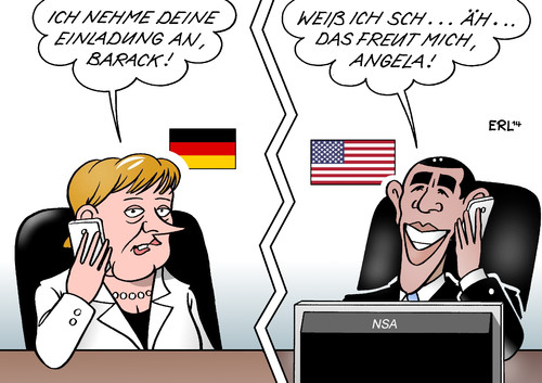 Cartoon: Obama Einladung Merkel (medium) by Erl tagged usa,geheimdienst,nsa,überwachung,abhören,weltweit,eu,deutschland,mobiltelefon,handy,bundeskanzlerin,angela,merkel,präsident,barack,obama,versöhnung,einladung,besuch,usa,geheimdienst,nsa,überwachung,abhören,weltweit,eu,deutschland,mobiltelefon,handy,bundeskanzlerin,angela,merkel,präsident,barack,obama,versöhnung,einladung,besuch