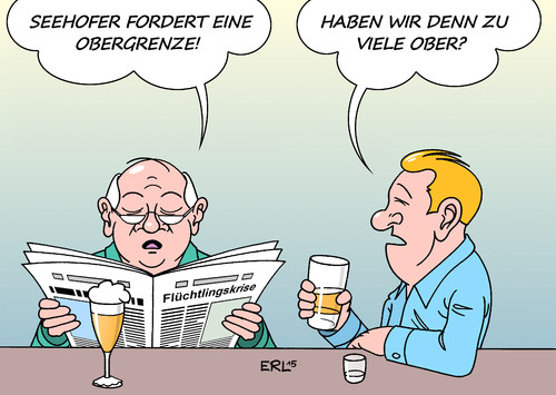 Cartoon: Obergrenze (medium) by Erl tagged flüchtlinge,europa,eu,balkanroute,österreich,deutschland,bayern,überlastung,ministerpräsident,horst,seehofer,forderung,obergrenze,transitzonen,grenze,sicherung,integration,koalition,gipfel,gaststätte,ober,karikatur,erl,flüchtlinge,europa,eu,balkanroute,österreich,deutschland,bayern,überlastung,ministerpräsident,horst,seehofer,forderung,obergrenze,transitzonen,grenze,sicherung,integration,koalition,gipfel,gaststätte,ober,karikatur,erl