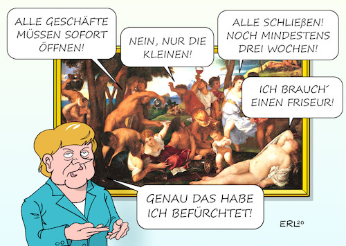 Cartoon: Öffnungsdiskussionsorgie (medium) by Erl tagged politik,corona,virus,pandemie,kontaktverbot,schließung,lockerung,warnung,bundeskanzlerin,angela,merkel,diskussion,orgien,abstand,zuhause,daheim,gemälde,karikatur,erl,politik,corona,virus,pandemie,kontaktverbot,schließung,lockerung,warnung,bundeskanzlerin,angela,merkel,diskussion,orgien,abstand,zuhause,daheim,gemälde,karikatur,erl