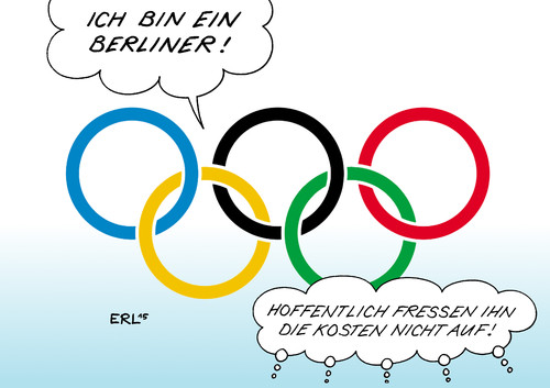 Cartoon: Olympia Berlin (medium) by Erl tagged olympia,berlin,hamburg,bewerbung,entscheidung,gegner,kosten,kommerz,umwelt,berliner,hamburger,essen,fressen,olympische,spiele,sommerspiele,ringe,karikatur,erl,olympia,berlin,hamburg,bewerbung,entscheidung,gegner,kosten,kommerz,umwelt,berliner,hamburger,essen,fressen,olympische,spiele,sommerspiele,ringe