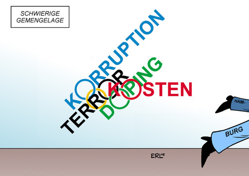 Cartoon: Olympia Hamburg (medium) by Erl tagged erl,karikatur,sport,gemengelage,kosten,doping,terror,korruption,nein,abstimmung,referendum,hamburg,bewerbung,spiele,olympische,olympia,olympia,olympische,spiele,bwerebung,hamburg,referendum,abstimmung,nein,korruption,terror,doping,kosten,gemengelage,sport,karikatur,erl