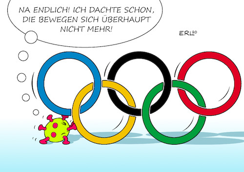 Cartoon: Olympische Spiele (medium) by Erl tagged politik,gesundheit,sport,olympia,olympische,spiele,2020,tokio,verschiebung,corona,pandemie,covid19,coronakrise,coronavirus,ioc,bach,zögern,druck,staaten,absagen,karikatur,erl,politik,gesundheit,sport,olympia,olympische,spiele,2020,tokio,verschiebung,corona,pandemie,covid19,coronakrise,coronavirus,ioc,bach,zögern,druck,staaten,absagen,karikatur,erl