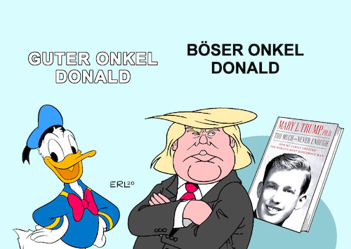 Cartoon: Onkel Donald (medium) by Erl tagged politik,usa,präsident,donald,trump,nichte,mary,buch,beschreibung,onkel,narzissmus,lügner,kleinkind,clown,gefährlich,welt,böse,gut,duck,karikatur,erl,politik,usa,präsident,donald,trump,nichte,mary,buch,beschreibung,onkel,narzissmus,lügner,kleinkind,clown,gefährlich,welt,böse,gut,duck,karikatur,erl