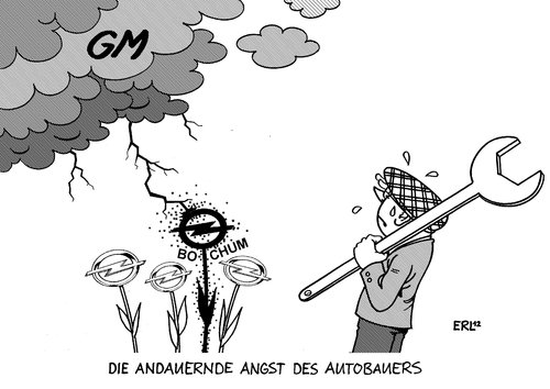 Cartoon: Opel (medium) by Erl tagged opel,autobauer,auto,konzern,mutter,gm,general,motors,schließung,werk,bochum,bedrohung,gewitter,blitz,donner,blitzeinschlag,arbeitsplätze